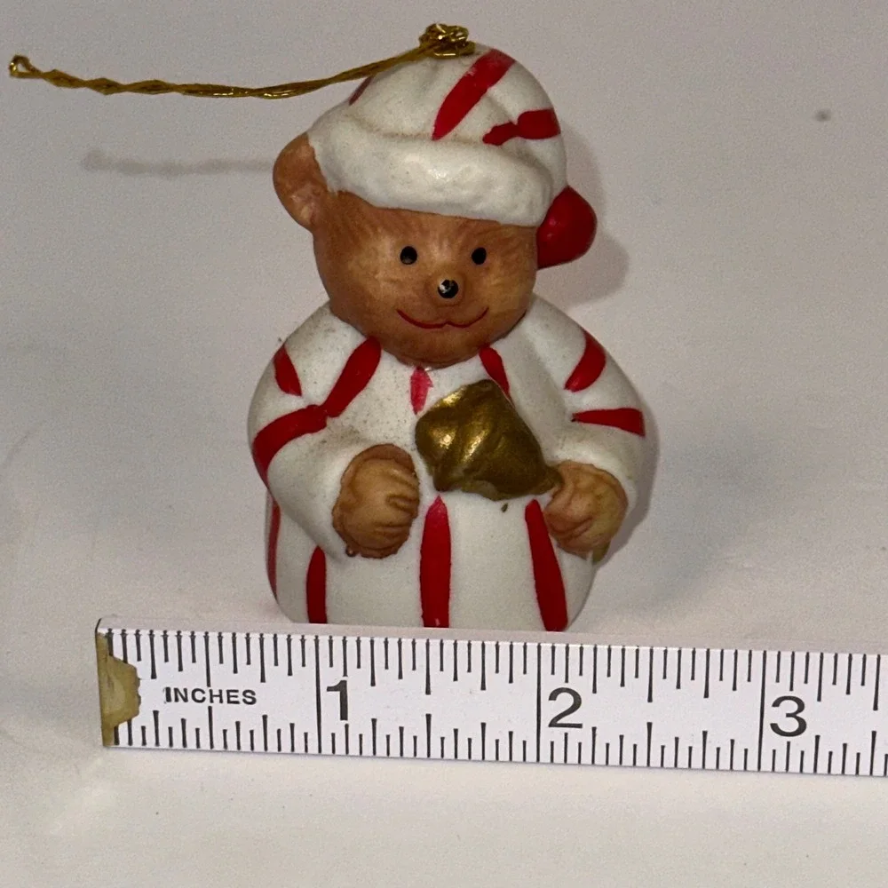 Vintage‎ 1985 GIFTCO Teddy Bear Christmas Ornament Red White Pajamas Bell